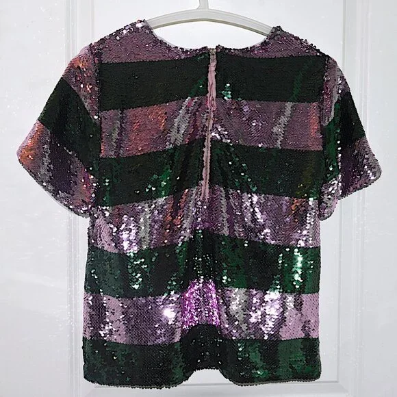 NWT Anthropologie Maeve Short-Sleeve Sequin Striped Top in Purple Motif - Picture 4 of 6